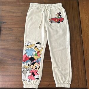 Disney Mickey‎ and Friends Cream Joggers women’s size small 3/5 juniors